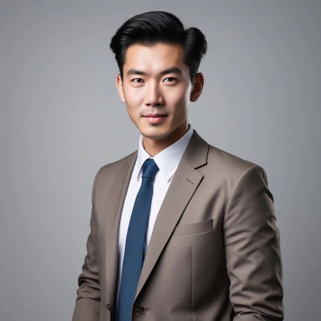 an asian man with formal attire and happy expression