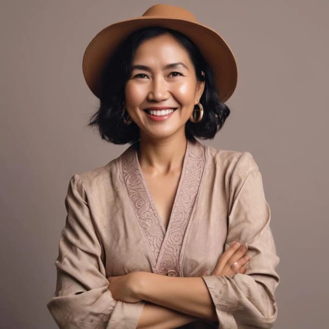 an old indonesian woman with happy expression